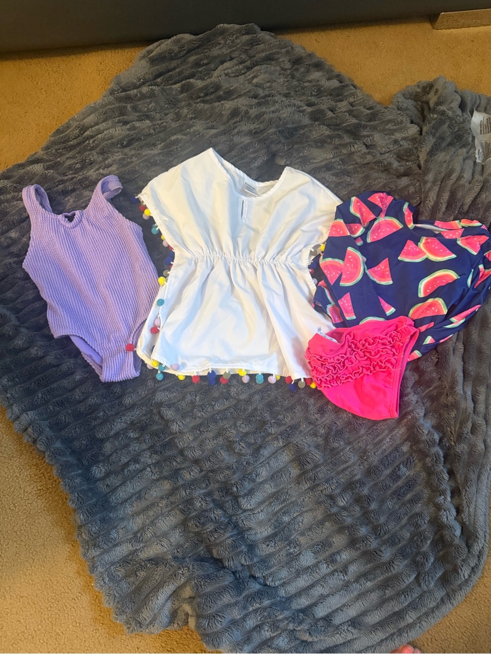 Kids One-Piece & Cover-Up Set - White Top with Purple and Hot Pink Swimpieces